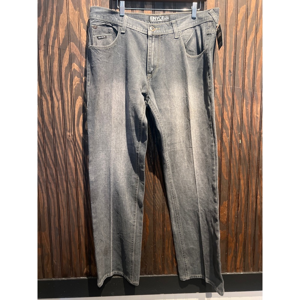 Enyce Mens Gray Denim Jeans Straight Leg Streetwear Faded Wash 38x32